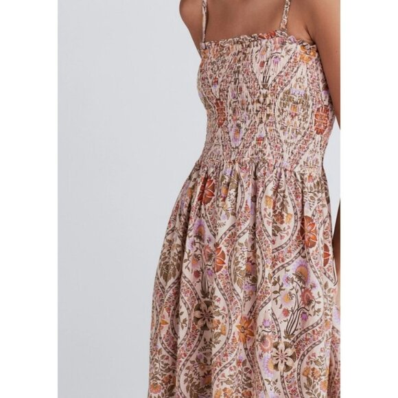 💕DEREK LAM 10 CROSBY Madani Linen Blend Smocked Skirt Light Khaki Floral 12 NWT - Picture 7 of 16